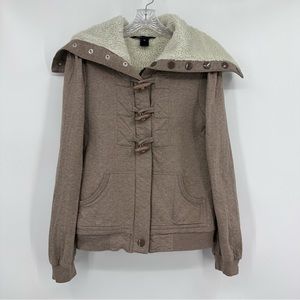 Marc Jacobs Shearling Lined Jacket Full Zip Toggle Jacket Tan Mocha Size M